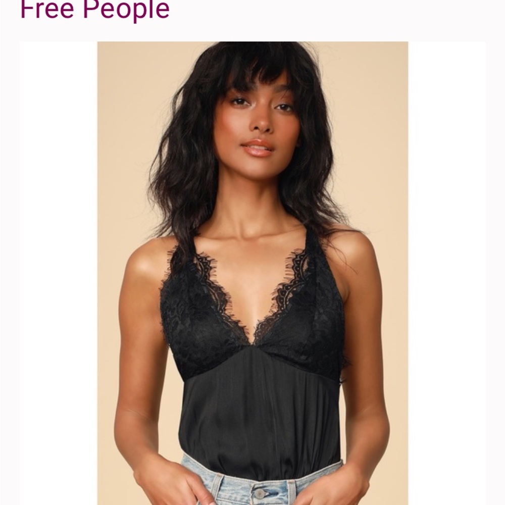 Free People Black Lace V-Neck Top Intimates